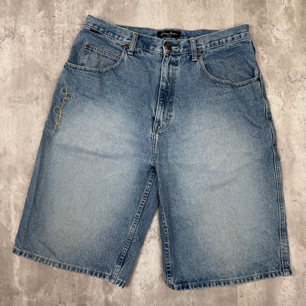 Sean John Shorts Mens 34 Blue Embroidered Baggy Jean Carpenter P Diddy Y2K